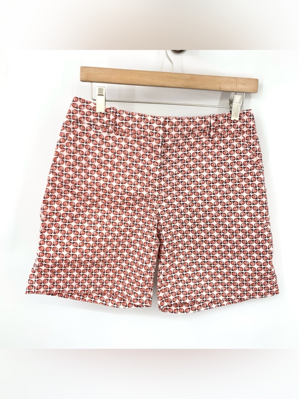 Talbots Women Size 4 Small Shorts Pink Red Ladybug Print Chinos Khakis Stretch